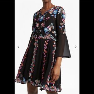 Edith Floral Bell Sleeve Flare Embroidered Dress